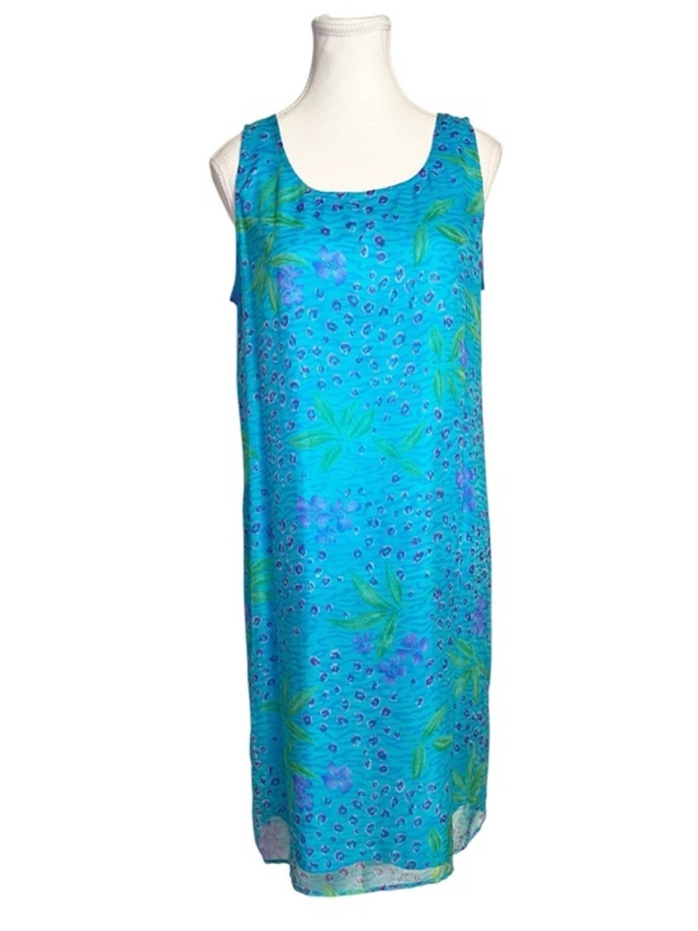 Robbie Bee Vintage 100% Silk Floral Shift Dress Bright Blue -Y2K Retro